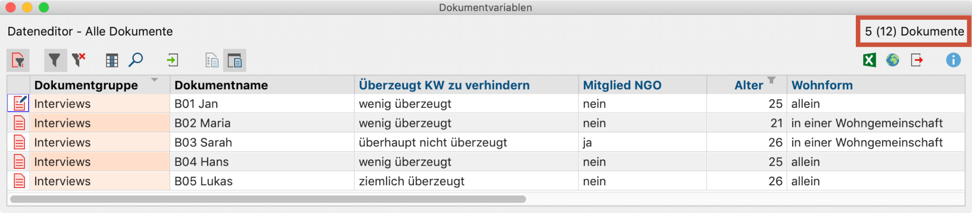 Gefilterte tabellarische Übersicht Gefilterte tabellarische Übersicht