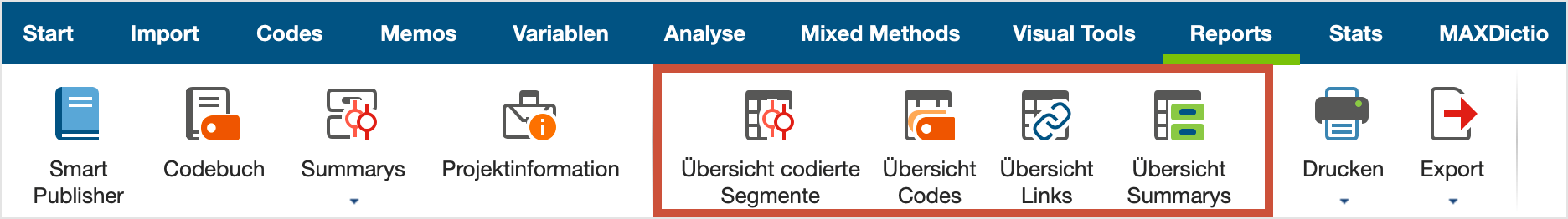 Übersichten im Tab „Reports“ Übersichten im Tab „Reports“