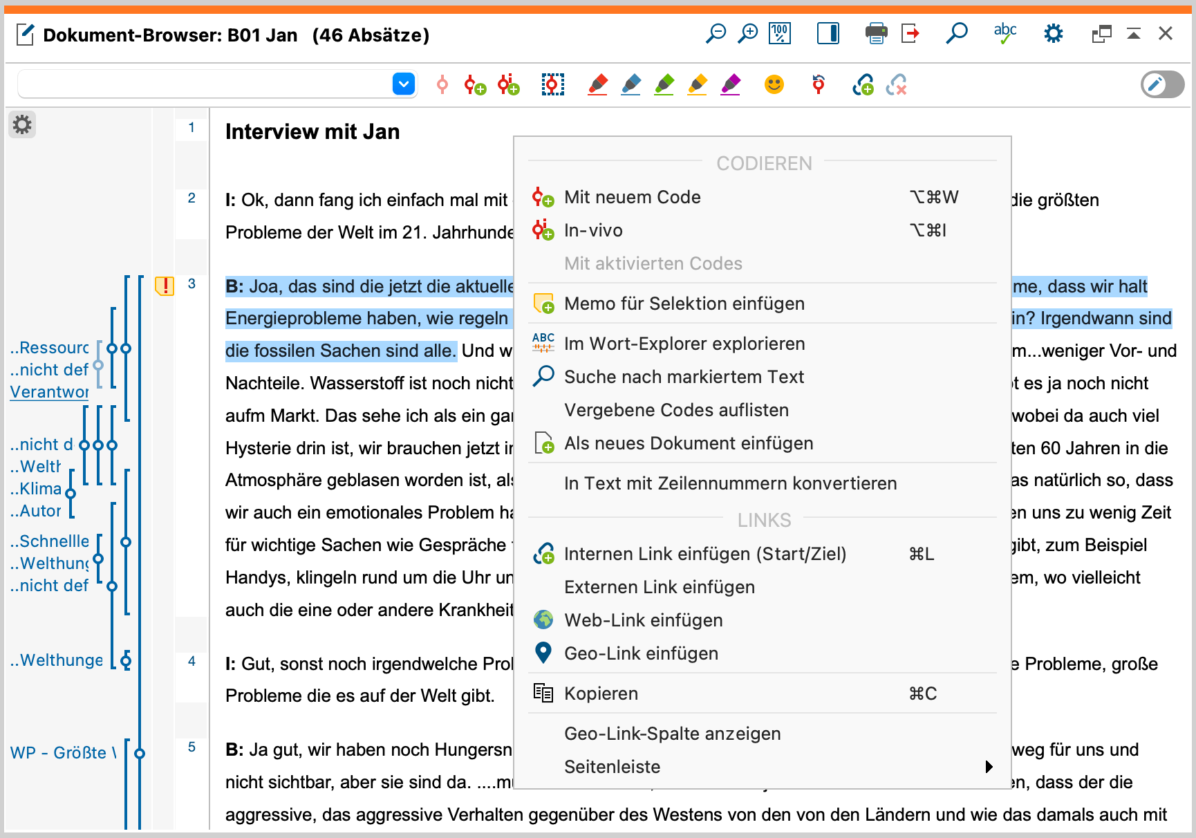 Kontextmenü im Dokument-Browser Kontextmenü im Dokument-Browser