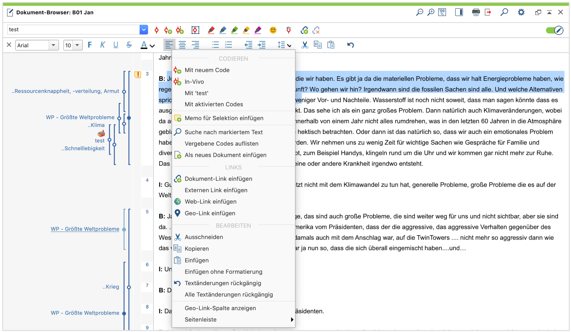 Kontextmenü im Dokument-Browser Kontextmenü im Dokument-Browser
