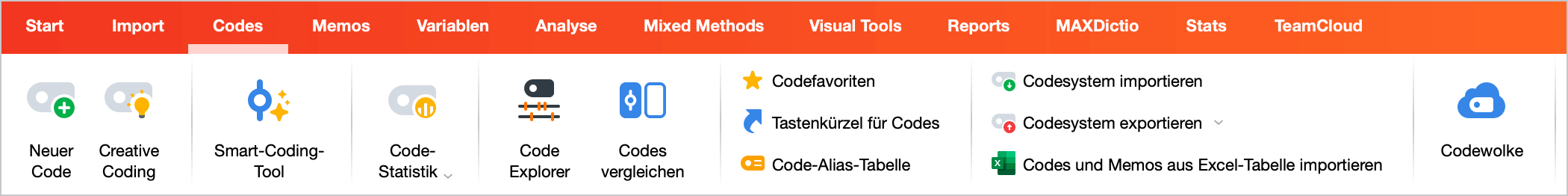 Der Tab „Codes“ Tab Codes