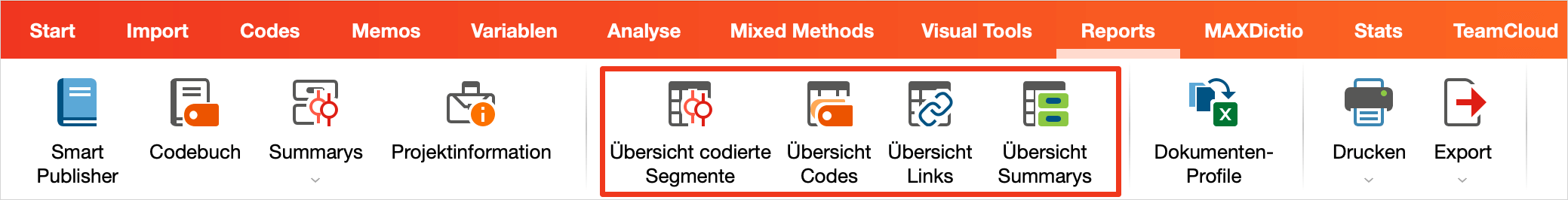 Übersichten im Tab „Reports“ Übersichten im Tab „Reports“