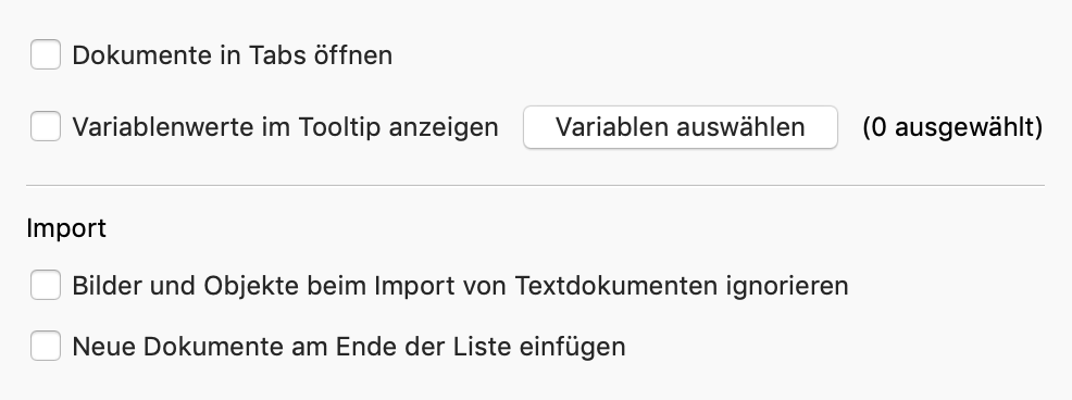 Einstellungen für das Fenster „Liste der Dokumente“ Einstellungen für das Fenster „Liste der Dokumente“