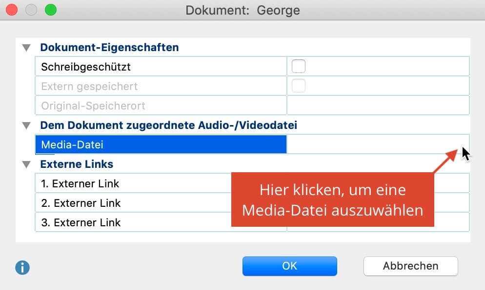 Einem Dokument eine Audio- oder Videodatei nachträglich zuordnen Einem Dokument eine Audio- oder Videodatei nachträglich zuordnen