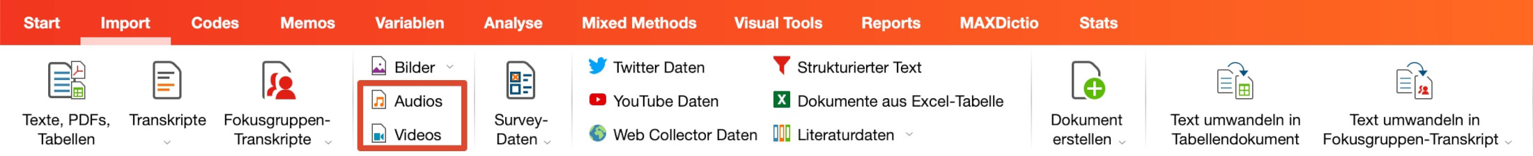 Datenimport starten über den Tab „Import“ Datenimport starten über den Tab „Import“
