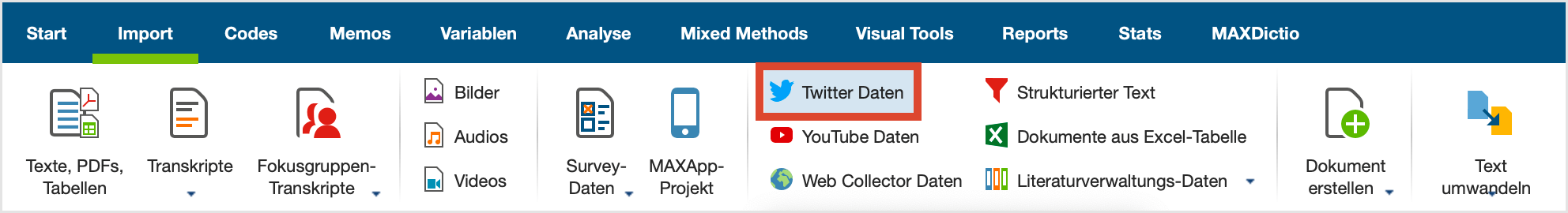 Import von Twitterdaten aufrufen Import von Twitterdaten aufrufen