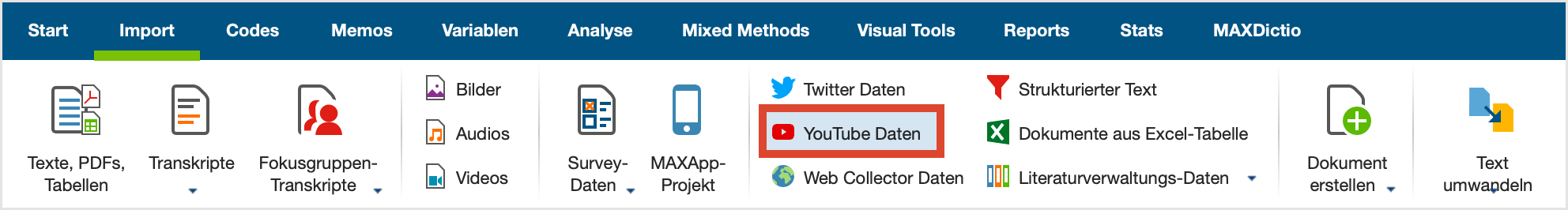 Import von YouTube Daten aufrufen Import von YouTube Daten auf