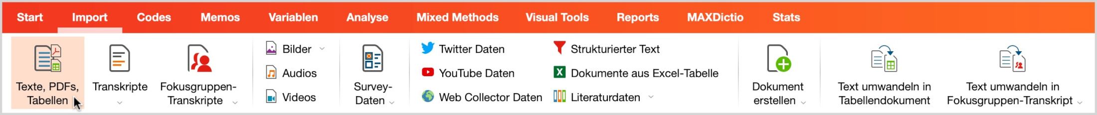Datenimport starten über den Tab „Import“ Datenimport starten über den Tab „Import“