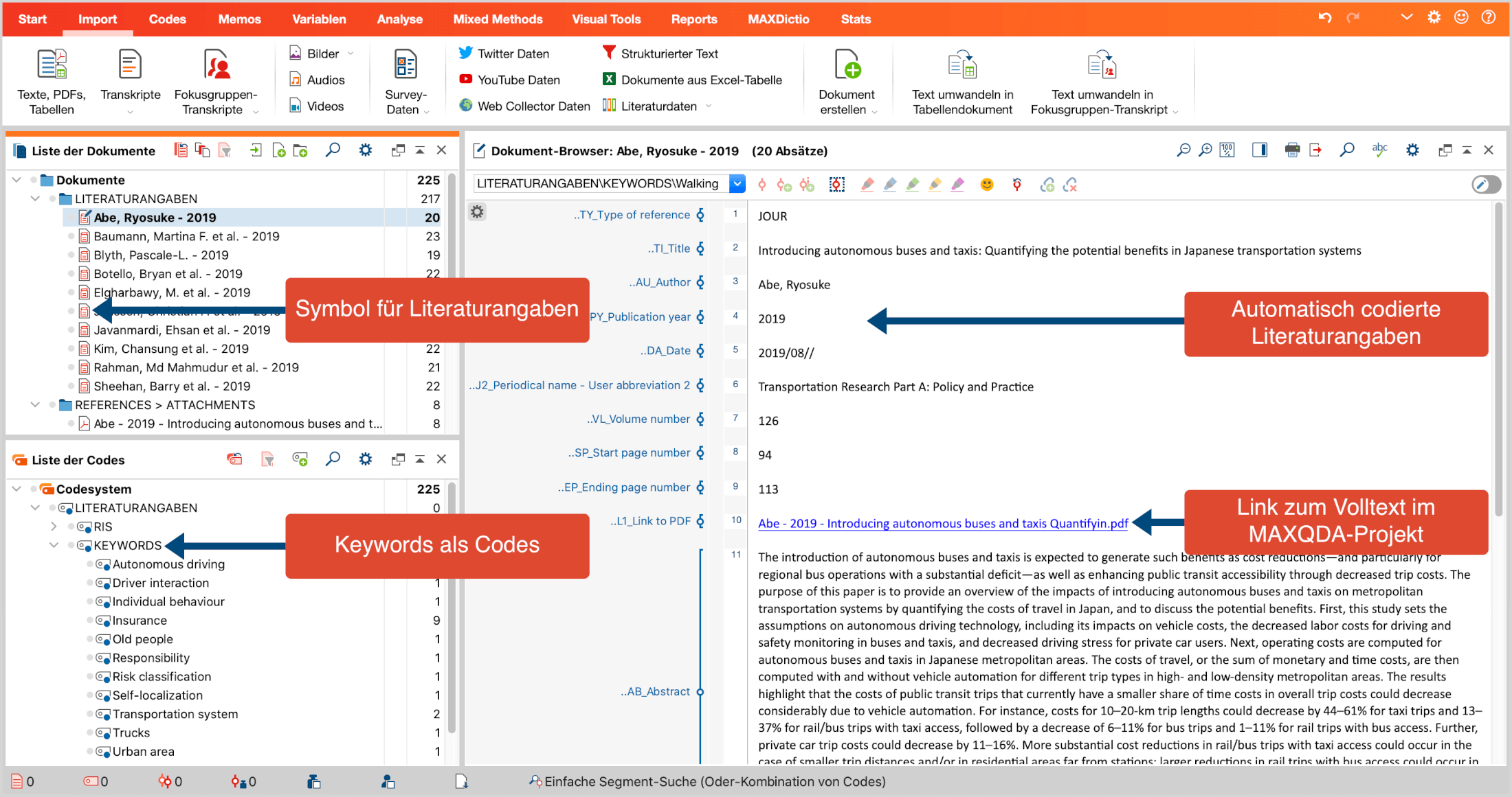 Importierte Literaturdaten in MAXQDA Importierte Literaturdaten in MAXQDA