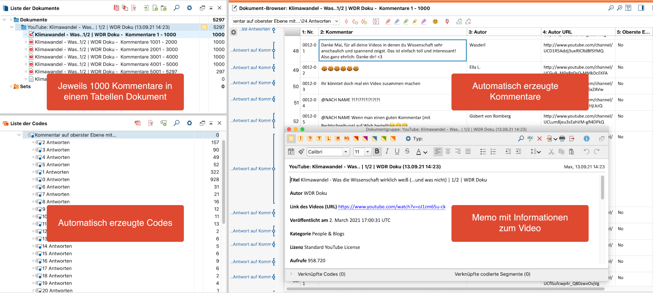 Importierte YouTube-Kommentare in MAXQDA Importierte YouTube-Kommentare in MAXQDA