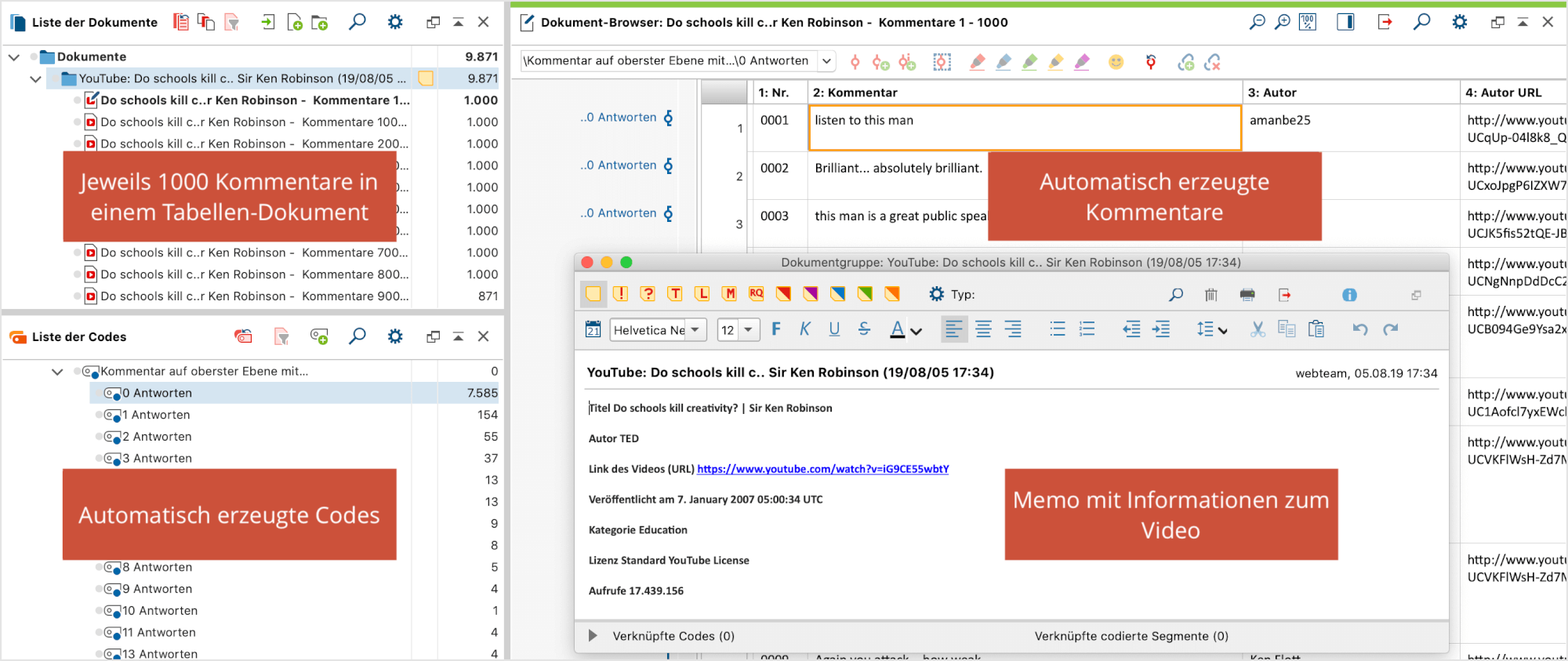 Importierte YouTube-Kommentare in MAXQDA Importierte YouTube-Kommentare in MAXQDA