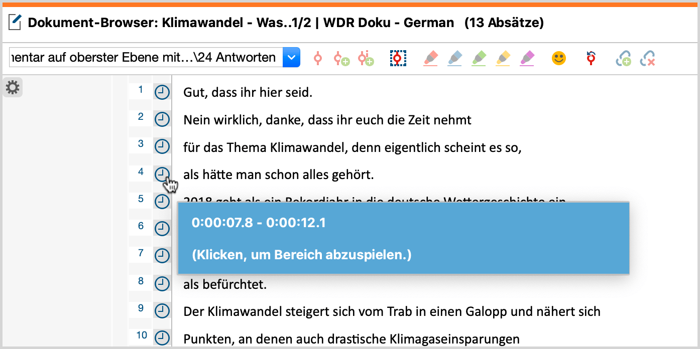 Importiertes YouTube-Transkript in MAXQDA Importiertes YouTube-Transkript in MAXQDA