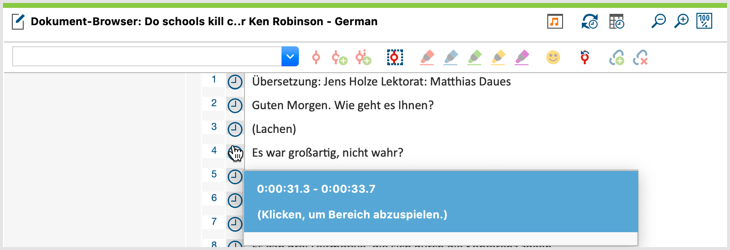 Importiertes YouTube-Transkript in MAXQDA Importiertes YouTube-Transkript in MAXQDA