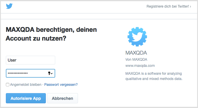 MAXQDA für Twitter autorisieren MAXQDA für Twitter autorisieren