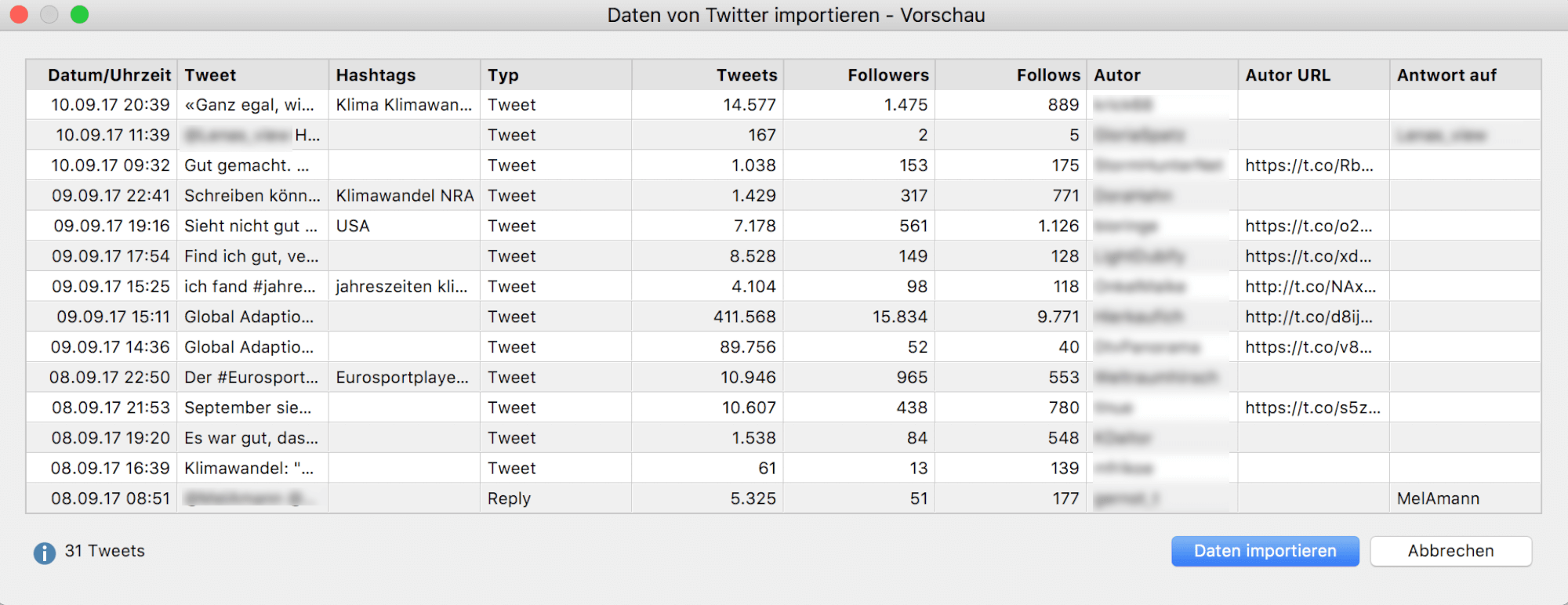 Vorschau der gefundenen Tweets Vorschau der gefundenen Tweets