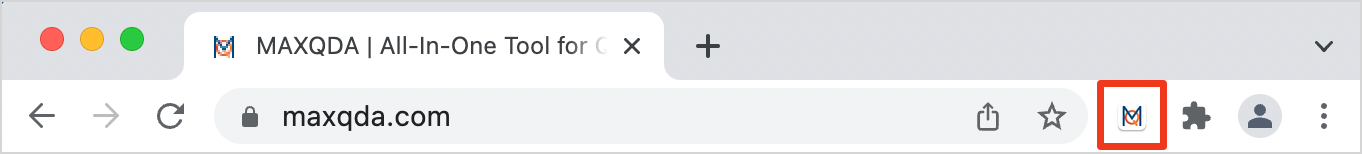 MAXQDA-Symbol zum Öffnen des MAXQDA Web Collectors in Google Chrome MAXQDA-Symbol zum Öffnen des MAXQDA Web Collectors in Google Chrome