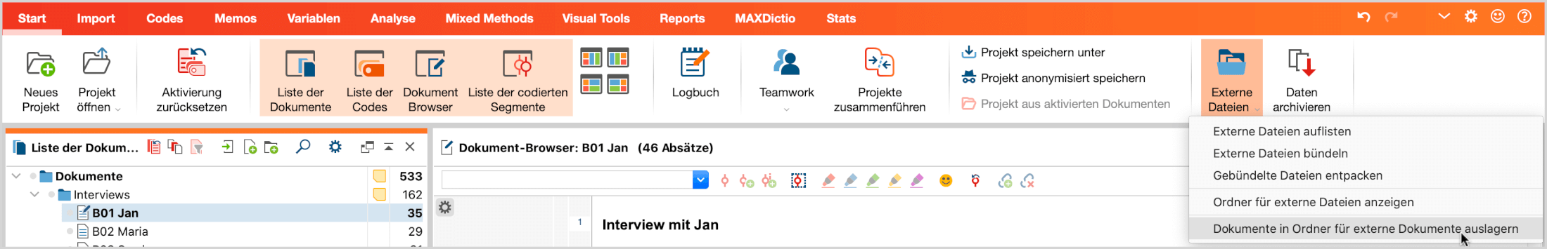Aufruf der Funktion für das Auslagern mehrerer Dokumente Aufruf der Funktion für das Auslagern mehrerer Dokumente