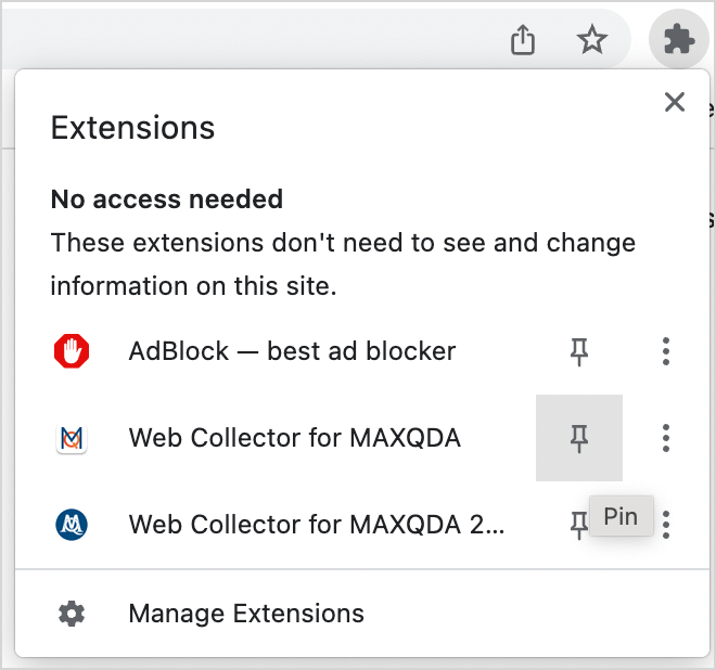 Web Collector in Google Chrome anpinnen Web Collector in Google Chrome anpinnen