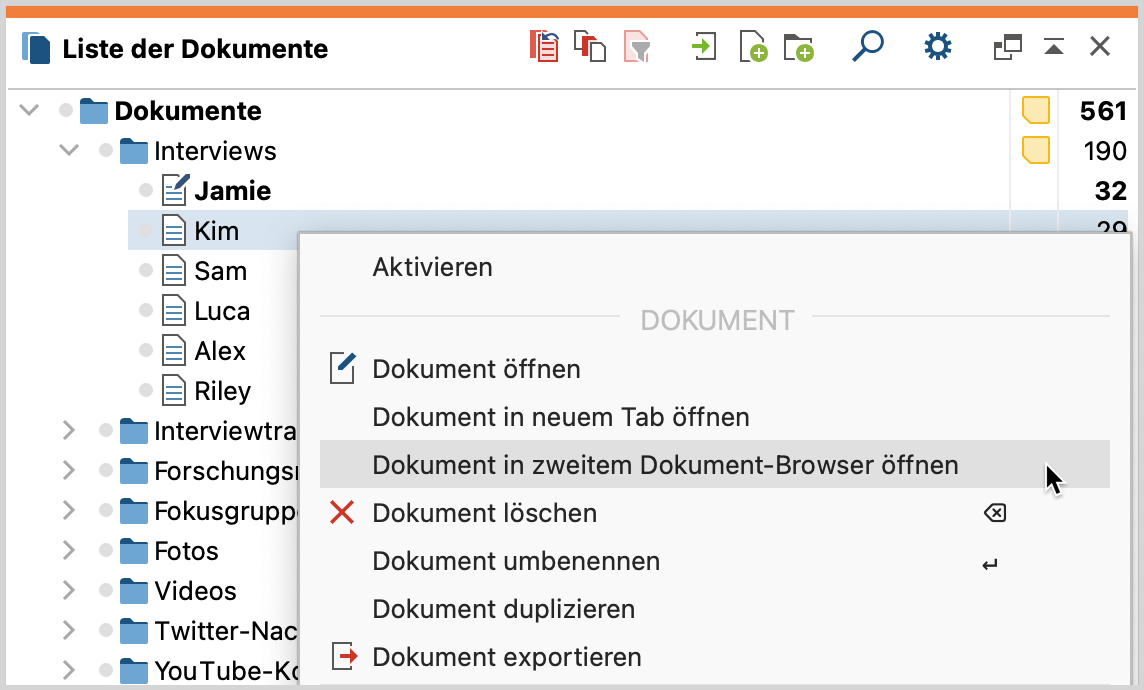 Dokument im zweiten Dokument-Browser öffnen
