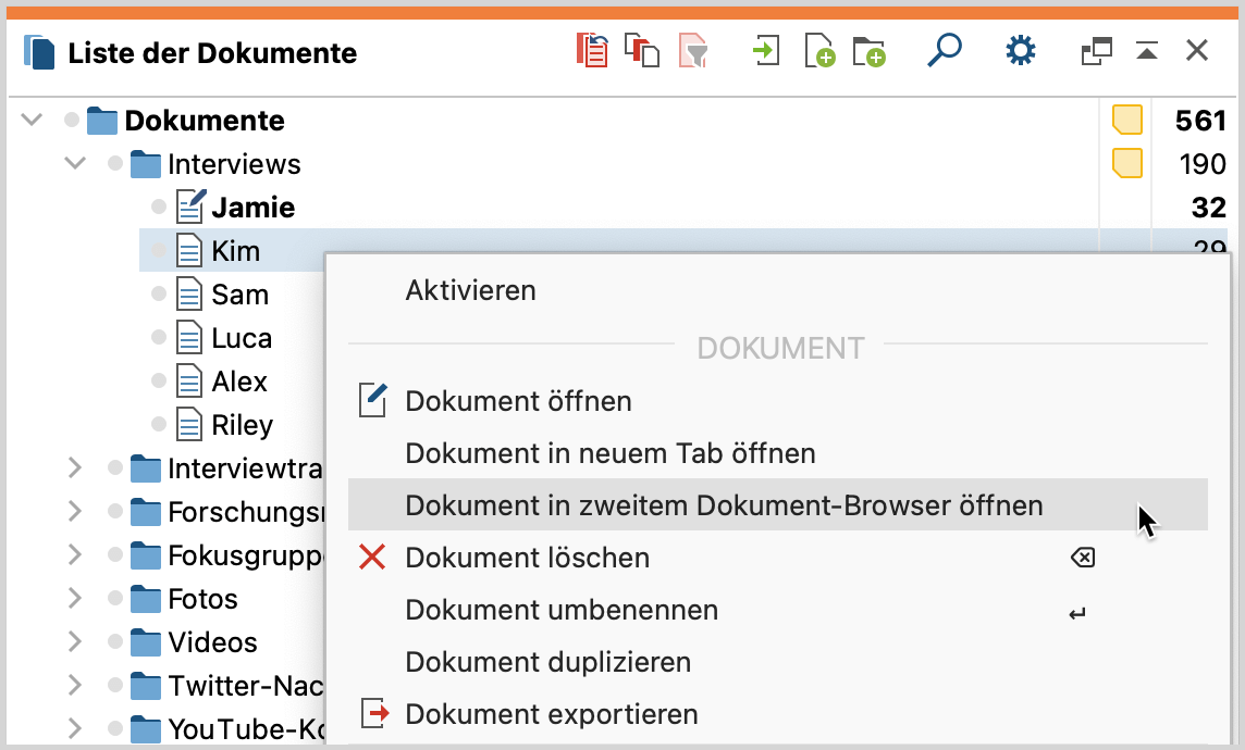 Dokument im zweiten Dokument-Browser öffnen Dokument im zweiten Dokument-Browser öffnen