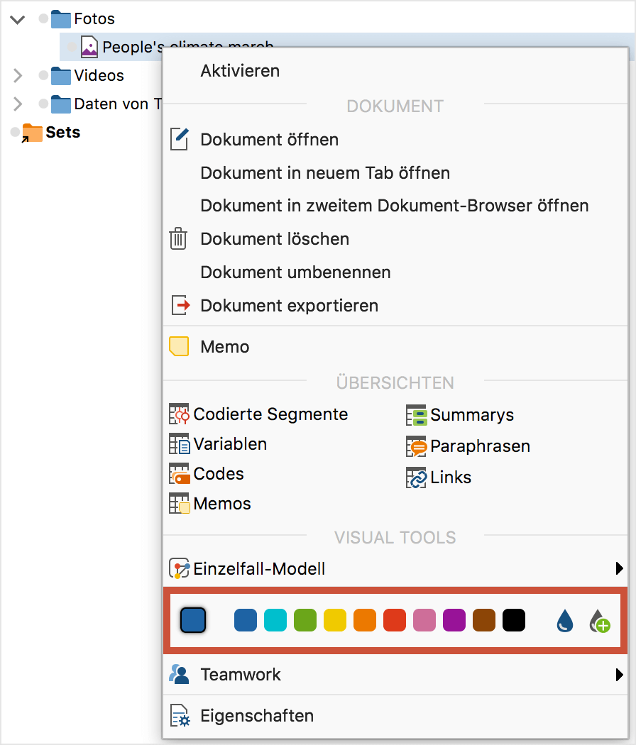 Farbe im Kontextmenü eines Dokuments auswählen Farbe im Kontextmenü eines Dokuments auswählen