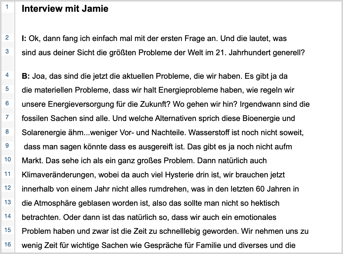 Text mit Zeilennummern Text mit Zeilennummerierung