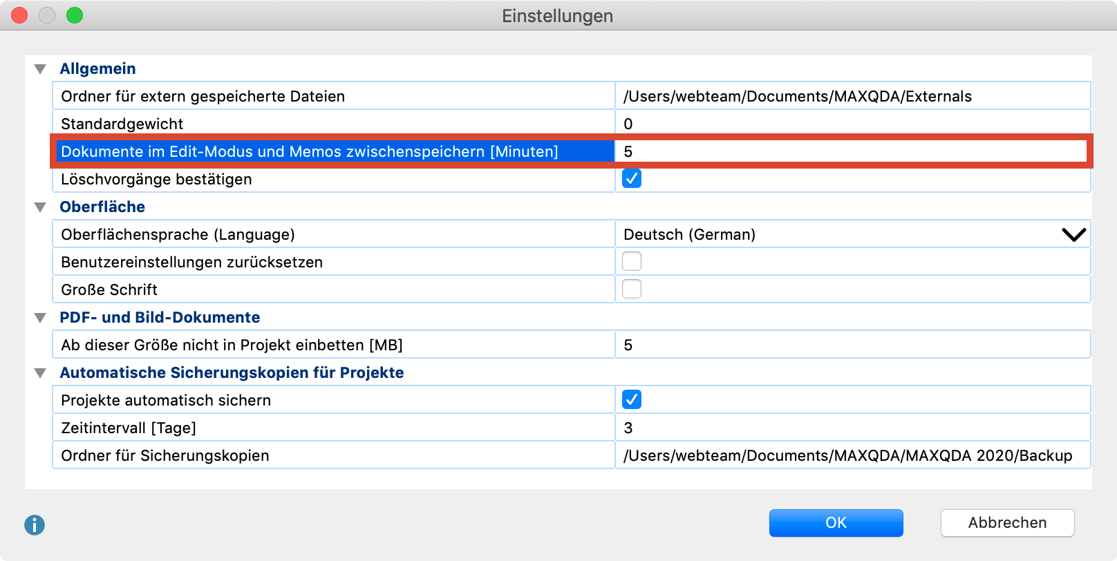 Zeit für das automatische Zwischenspeichern im Edit-Modus festlegen Zeit für das automatische Zwischenspeichern im Edit-Modus festlegen