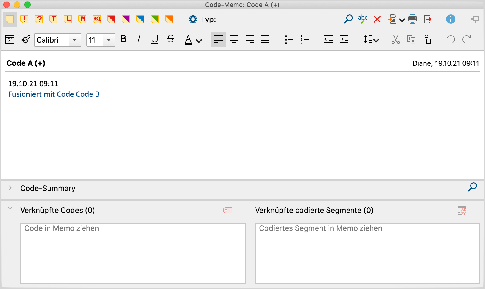 Code-Memo mit Fusions-Informationen Code-Memo mit Fusions-Informationen