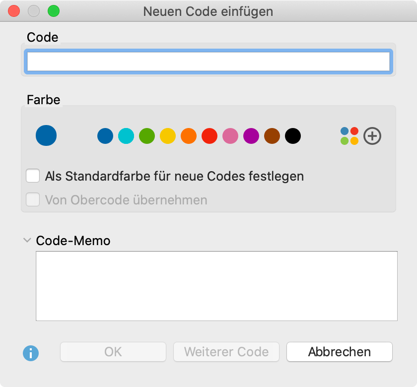 Dialogfenster zur Eingabe eines neuen Codes Dialogfenster zur Eingabe eines neuen Codes