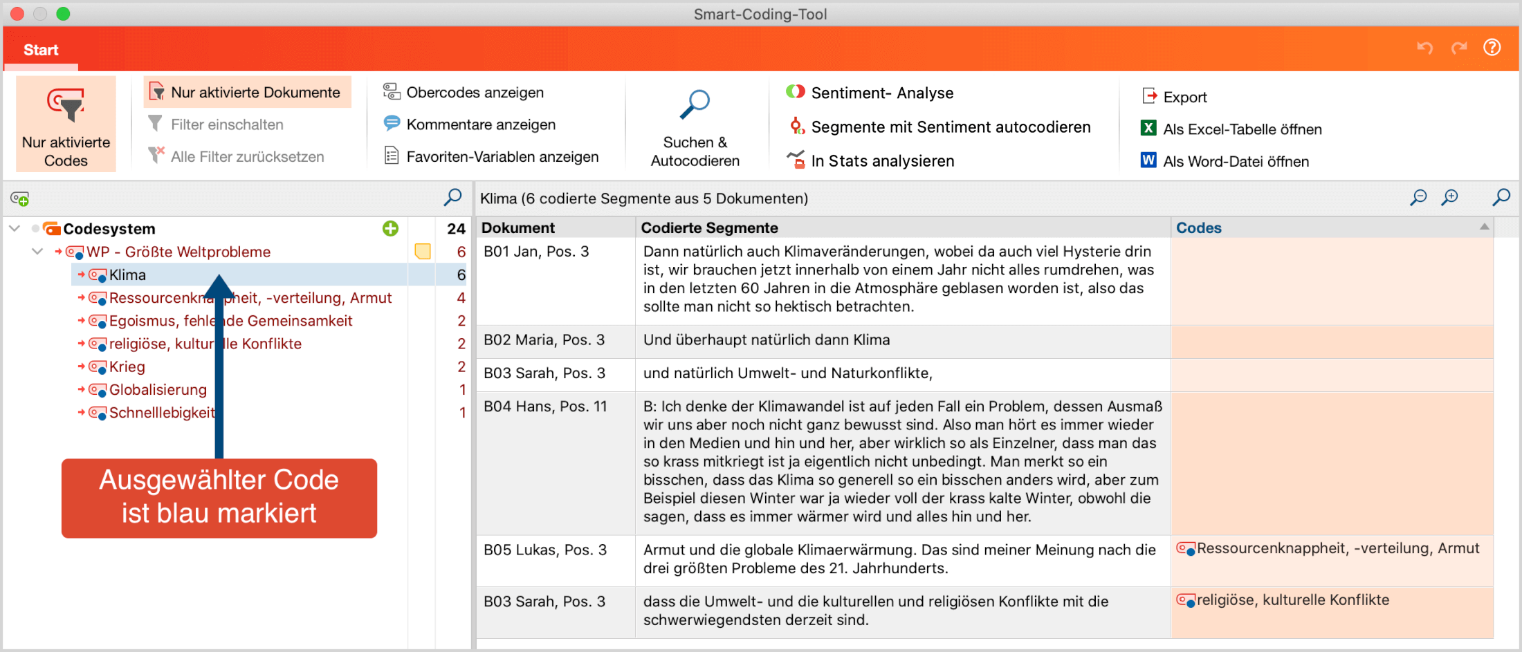Alle codierten Segmente eines Codes anzeigen Alle codierten Segmente eines Codes anzeigen