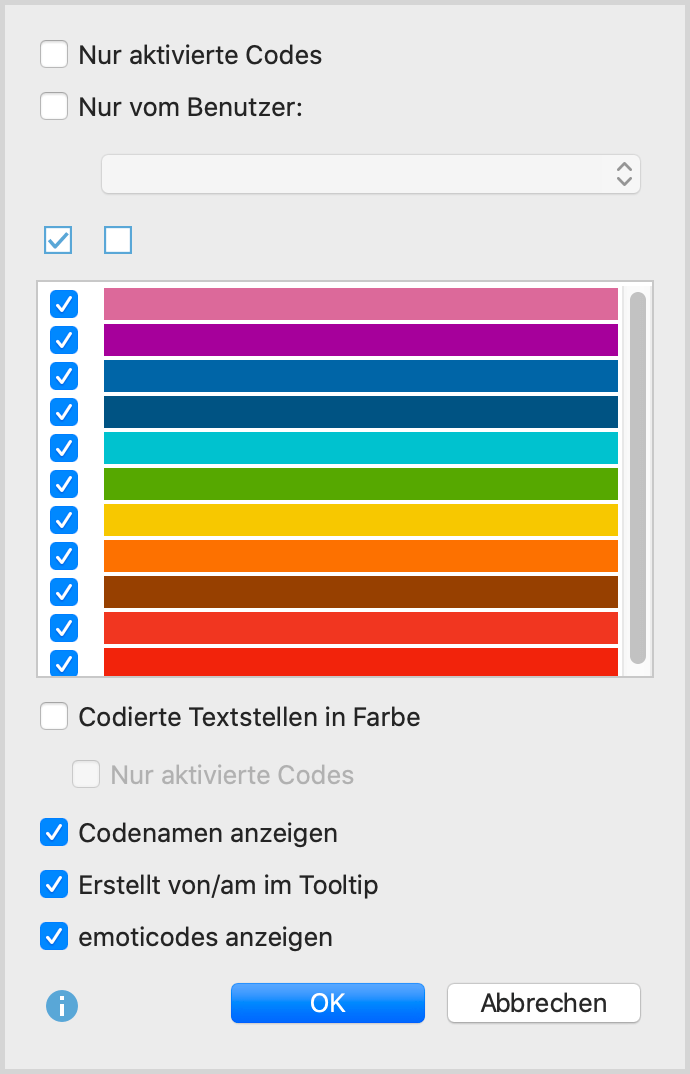 Auswahlmenü für die Visualisierungsanzeige Auswahlmenü für die Visualisierungsanzeige