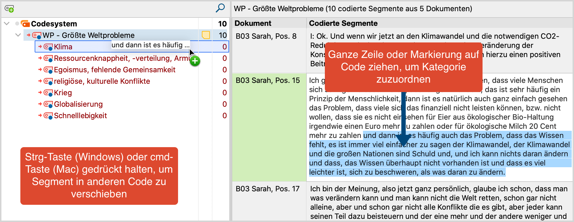 Code zu einem Segmenttext zuordnen Code zu einem Segmenttext zuordnen