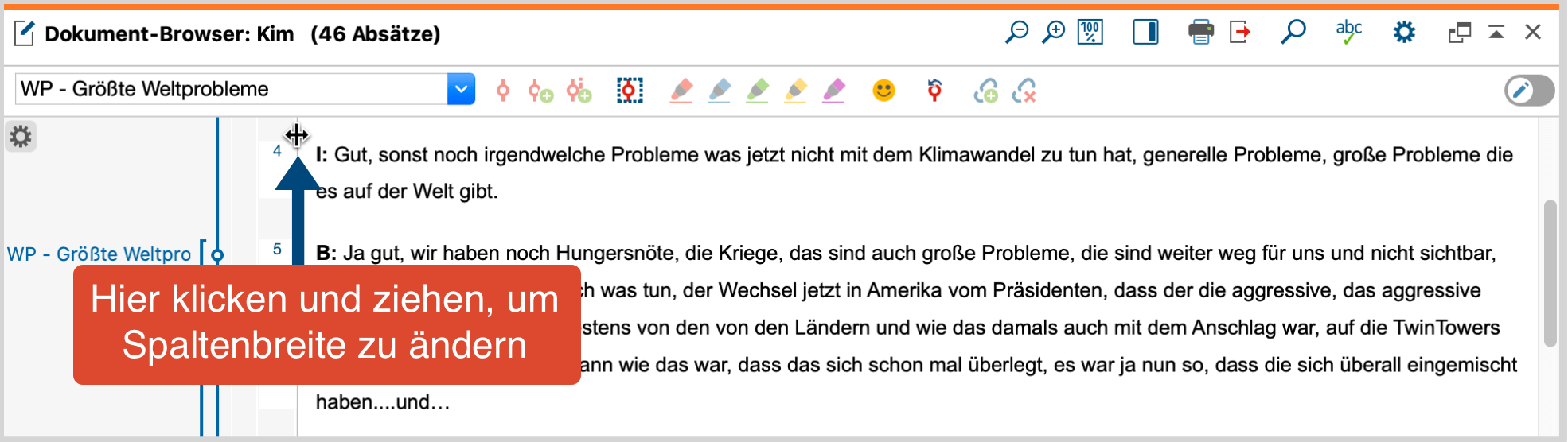 Visualisierung der Codierung links neben dem Dokument Visualisierung der Codierung links neben dem Dokument