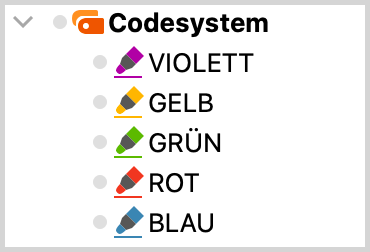 Symbole für Farb-Codes in der „Liste der Codes“