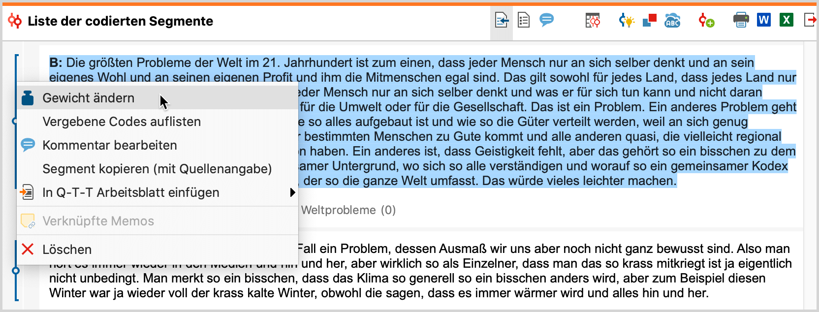 Gewicht in „Liste der codierten Segmente“ ändern Gewicht in „Liste der codierten Segmente“ ändern