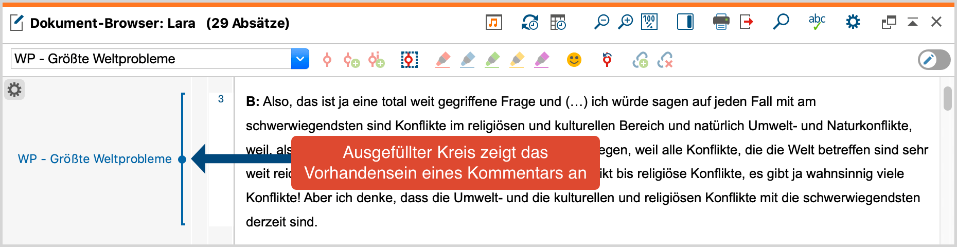 Anzeige eines Kommentars durch einen ausgefüllten Kreis Anzeige eines Kommentars durch einen ausgefüllten Kreis