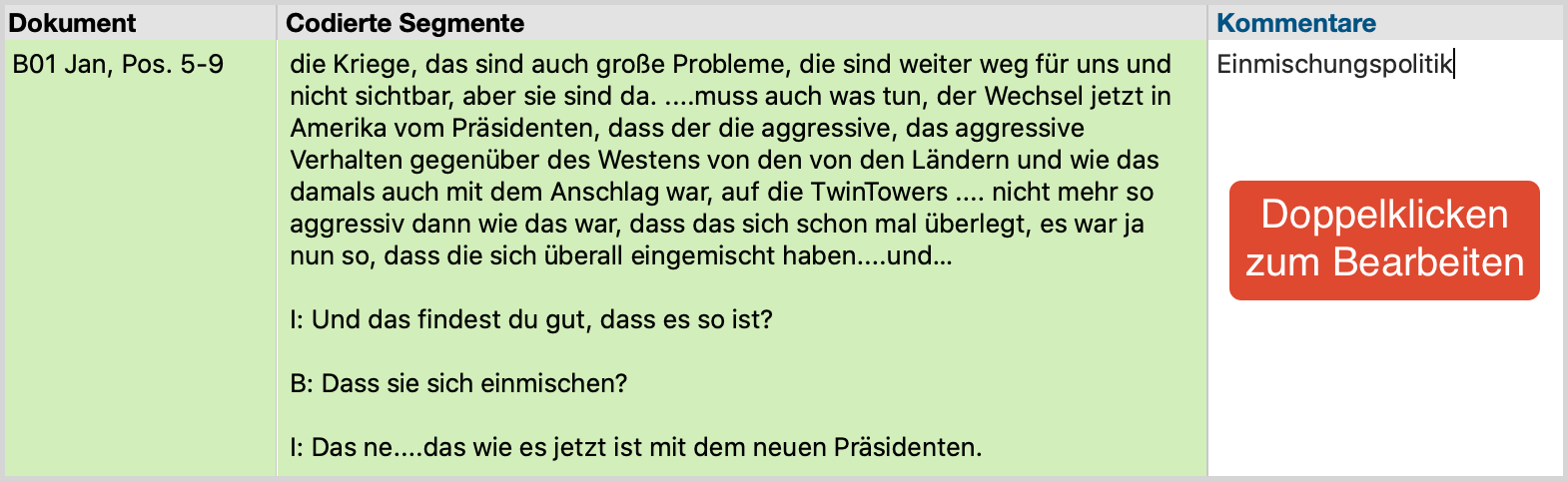 Kommentar für ein codiertes Segment verfassen Kommentar für ein codiertes Segment verfassen