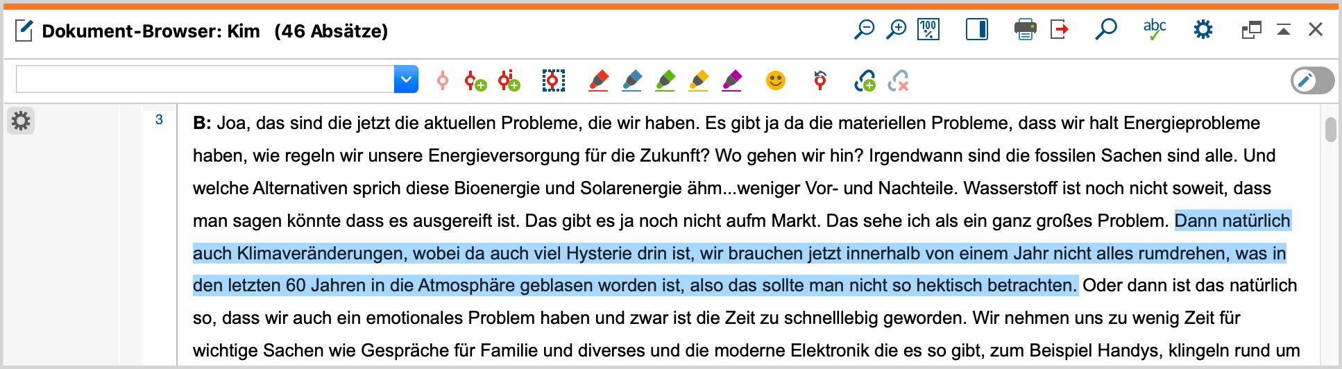 Eine Textpassage wurde im „Dokument-Browser“ markiert Eine Textpassage wurde im „Dokument-Browser“ markiert