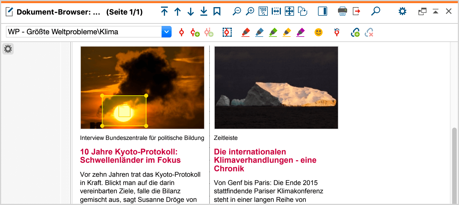 Markierter Text (oben) und markiertes Bildsegment (unten) in einem PDF Markierter Text (oben) und markiertes Bildsegment (unten) in einem PDF