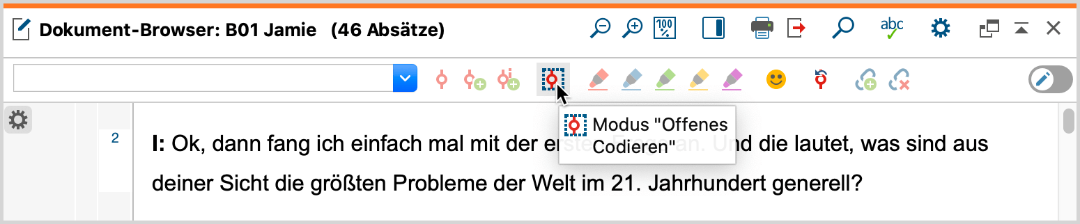 Den Modus „Offenes Codieren“ im „Dokument-Browser“ einschalten Den Modus „Offenes Codieren“ im „Dokument-Browser“ einschalten