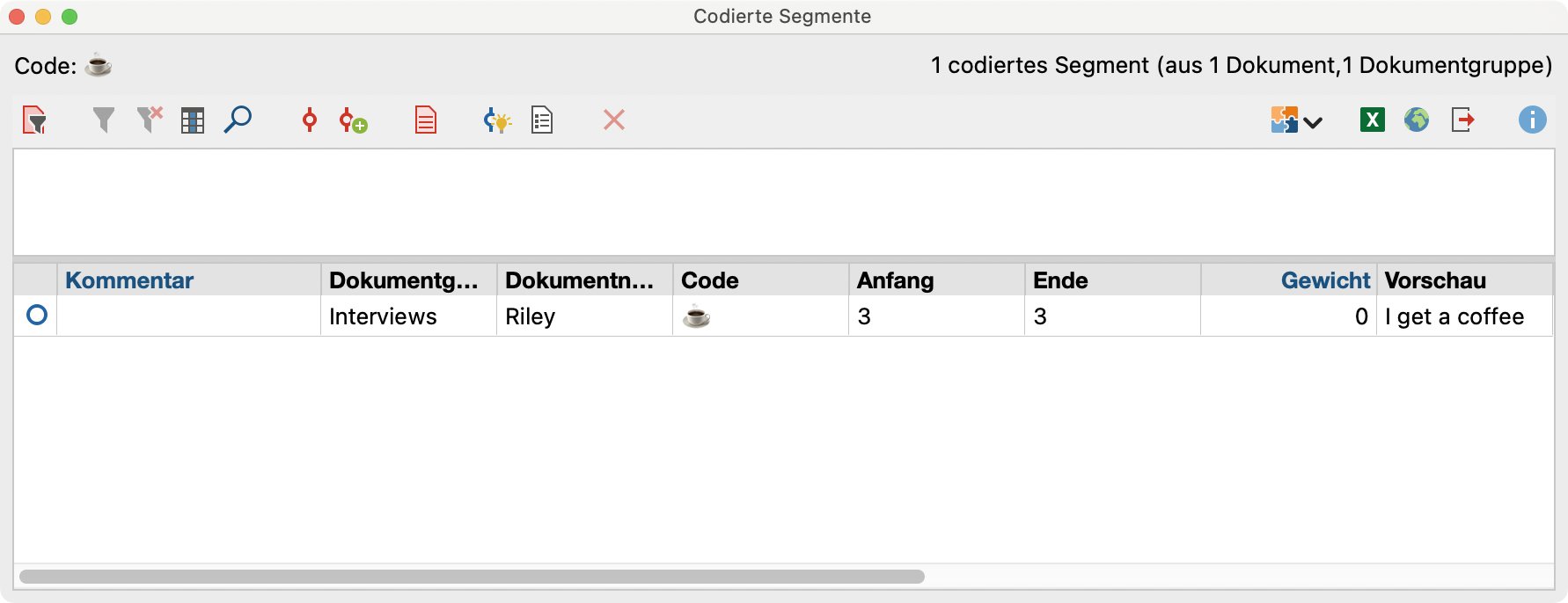 Emoticodes in der „Liste der codierten Segmente“ und der „Übersicht codierte Segmente“ Emoticodes in der „Liste der codierten Segmente“ und in der „Übersicht codierte Segmente“