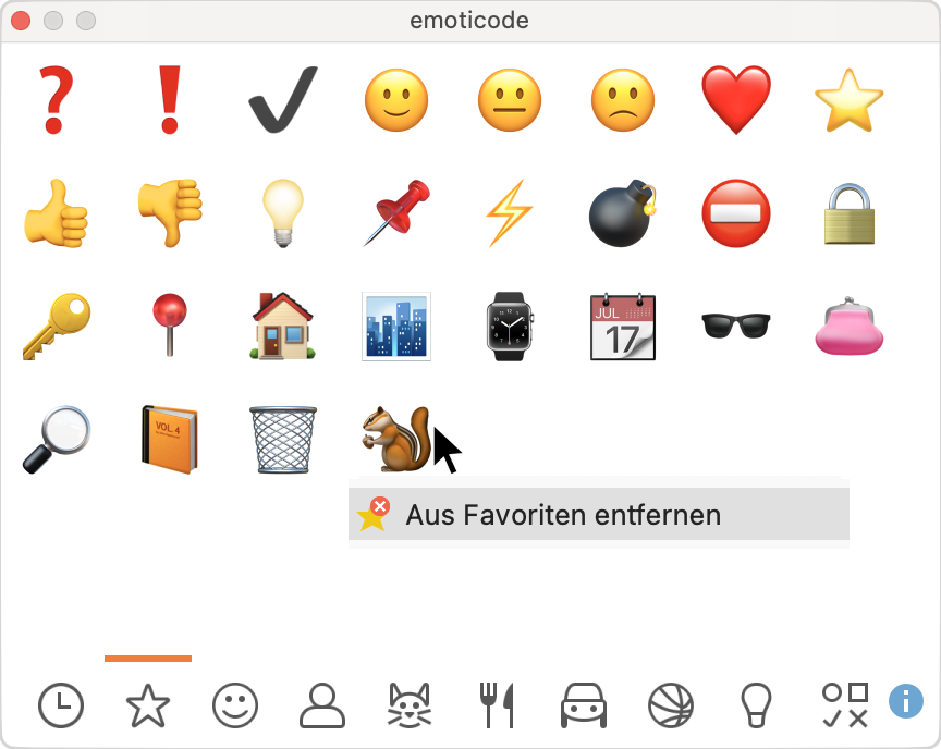 Symbole aus den Favoriten entfernen Symbole aus den Favoriten entfernen