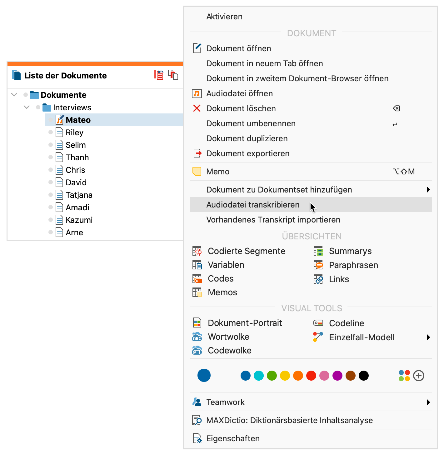 Transkription per Rechtsklick auf Dokument starten Transkription per Rechtsklick auf Dokument starten