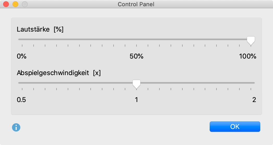 Lautstärke und Geschwindigkeit einstellen im „Control Panel“ Lautstärke und Geschwindigkeit einstellen im „Control Panel“ - Transkription in MAXQDA