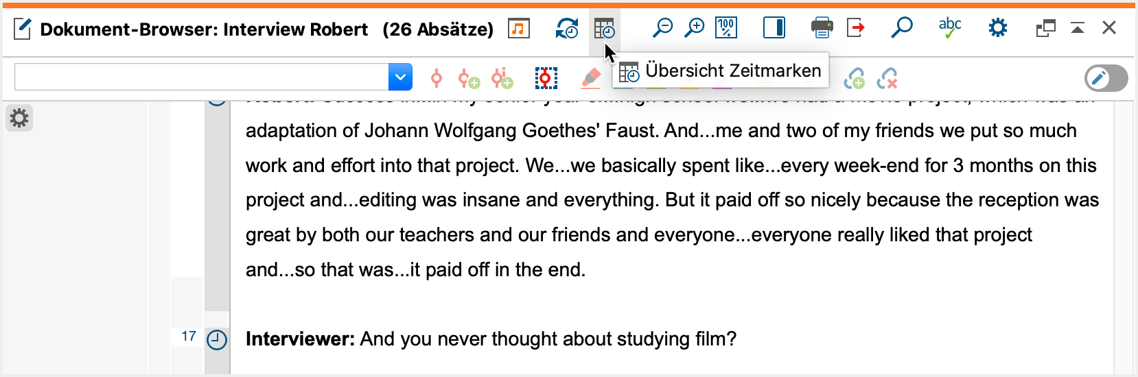 „Übersicht Zeitmarken“ öffnen „Übersicht Zeitmarken“ öffnen