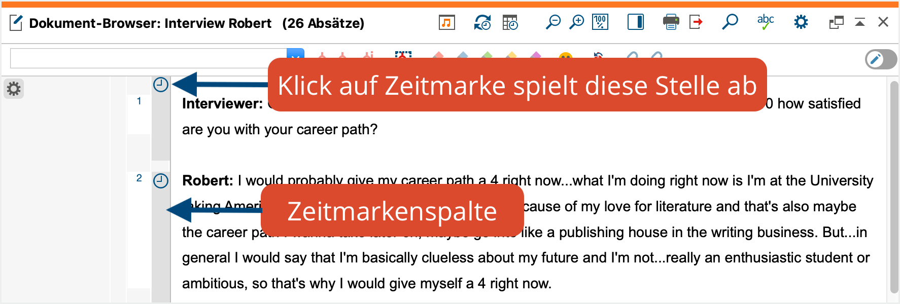 Zeitmarken im „Dokument-Browser“ Zeitmarken im „Dokument-Browser“