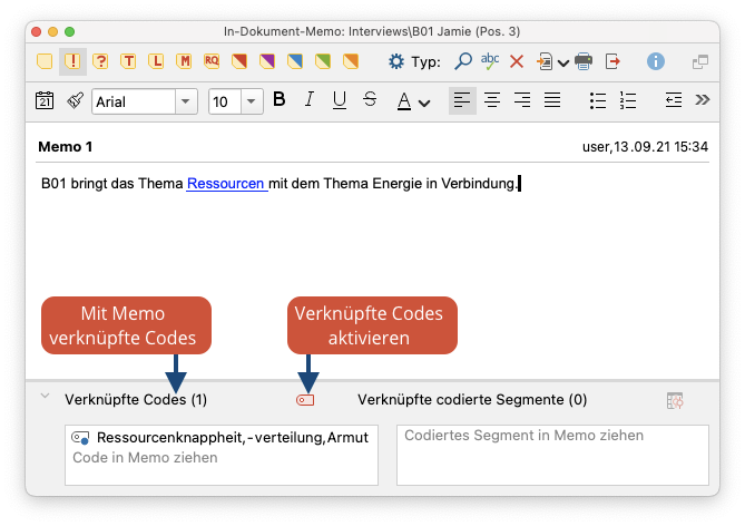 Code mit einem Memo verknüpfen Code mit einem Memo verknüpfen