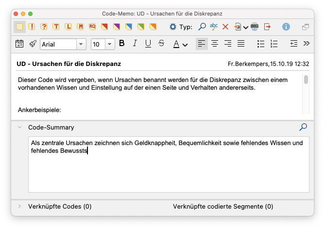 Code-Summary in Code-Memos Code-Summary in Code-Memos
