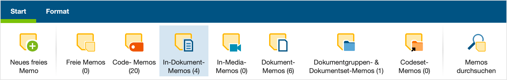 Derzeit sind nur die „In-Dokument-Memos“ im Memo-Manager sichtbar