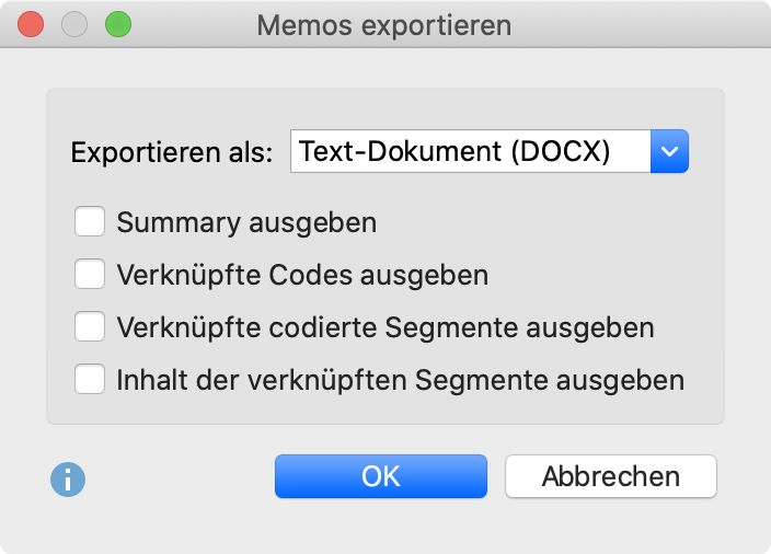Optionen für den Export eines Memos Optionen für den Export eines Memos
